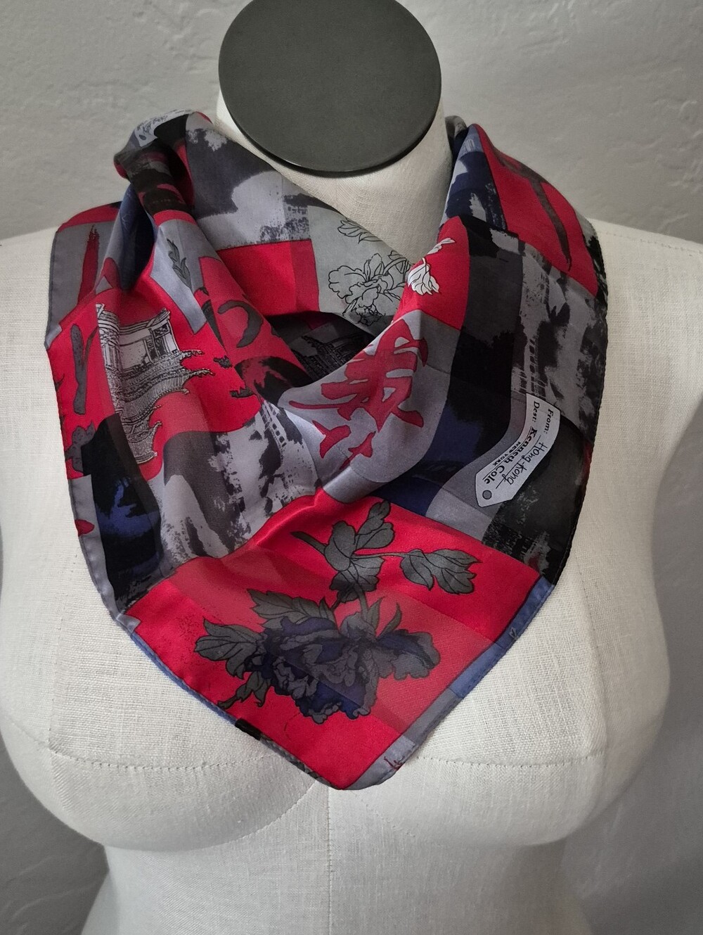 Kenneth Cole Red, Gray & Blue Printl Scarf